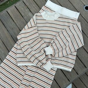 Striped Knit Sweater and Pants in Cream and Brown
